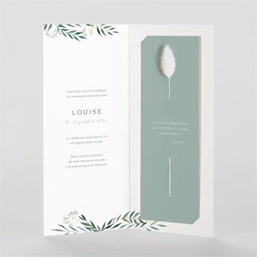 Faire-part communion touche champêtre fleur séchée - Intérieur du faire-part