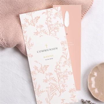 Faire-part communion gravures fleur séchée