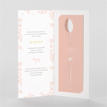 Faire-part communion gravures fleur séchée - Intérieur du faire-part
