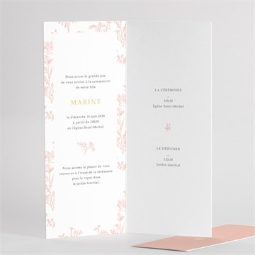 Faire-part communion gravures fleur séchée - Détail du faire-part