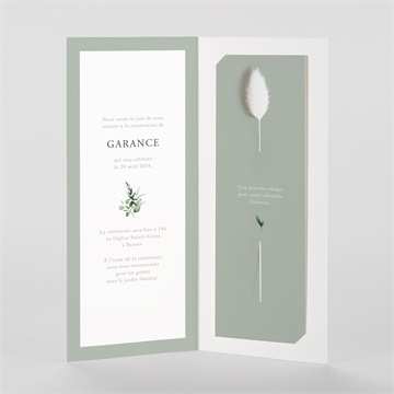 Faire-part communion gravée au coeur fleur séchée - Intérieur du faire-part