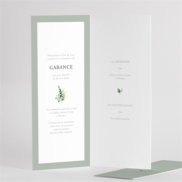 Faire-part communion gravée au coeur fleur séchée - Détail du faire-part