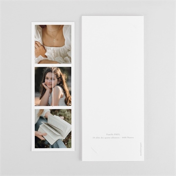 Faire-part communion gravée au coeur fleur séchée - Dos du faire-part