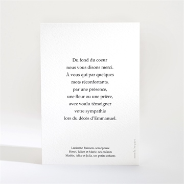 Remerciement décès du fond du coeur portrait - Dos de la carte