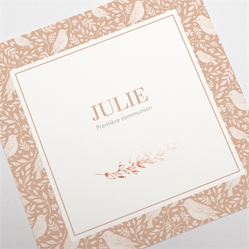 Faire-part communion beaux symboles cuivré - Détail du faire-part