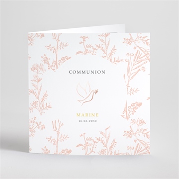 Faire-part communion gravures végétales dorure
