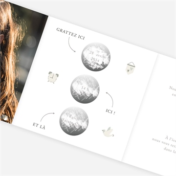 Faire-part communion gravée au coeur accordéon - vue zoomée