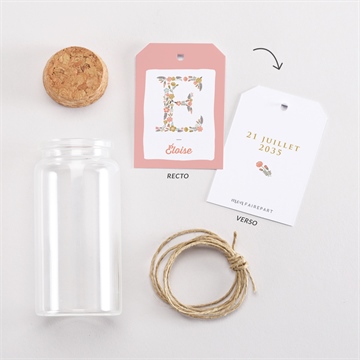 Boîte de dragées baptême initiales à motifs mignonette - Vue d'ensemble