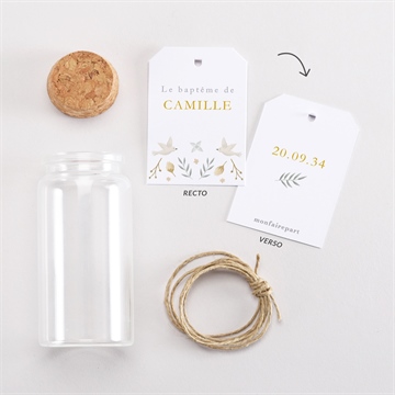 Boîte de dragées baptême vers le beau mignonette - Vue d'ensemble