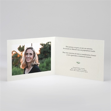 Remerciement décès élégant branchage plié - Intérieur du remerciement