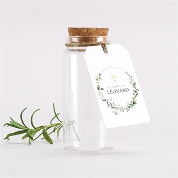 Boîte de dragées baptême l'eucalyptus mignonette - Mise en situation