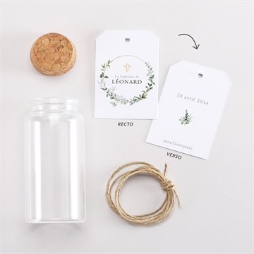 Boîte de dragées baptême l'eucalyptus mignonette - Vue d'ensemble