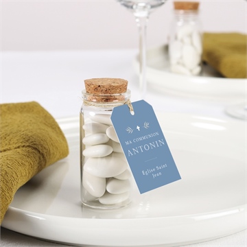 Boîte de dragées communion bleu myosotis mignonette