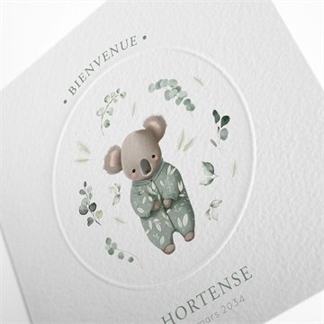 Faire-part naissance koala jungle - Détail du faire-part