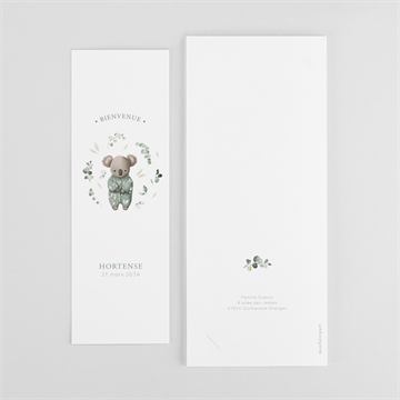 Faire-part naissance koala jungle photomaton - Dos du faire-part