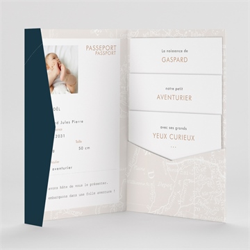 Faire-part naissance premier passeport pocketfold - Intérieur du faire-part