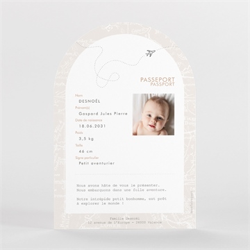 Faire-part naissance mon premier passeport arche - Dos du faire-part