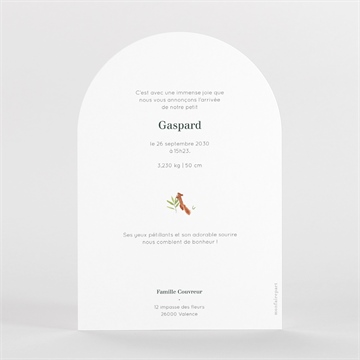 Faire-part naissance gaiement arche - Dos du faire-part