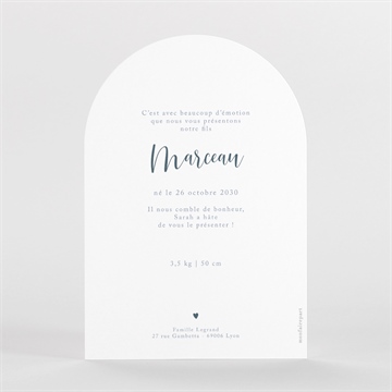 Faire-part naissance notre petit coeur arche - Dos du faire-part