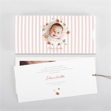 Faire-part naissance fraises acidulées pochette duo - Vue d'ensemble