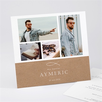 Faire-part de baptême ichthus kraft adulte