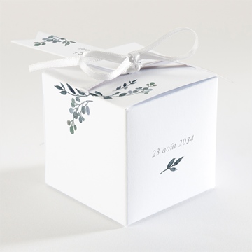Boîte de dragées baptême adulte eucalyptus - Dos de la boîte