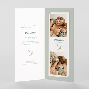 Faire-part naissance motif fruité photomaton - Intérieur du faire-part