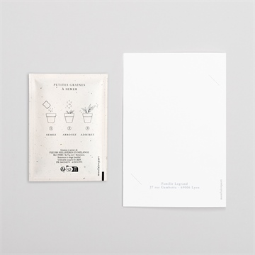 Faire-part naissance notre petit coeur avec graines - Dos du faire-part