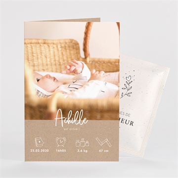 Faire-part naissance kraft garçon avec graines