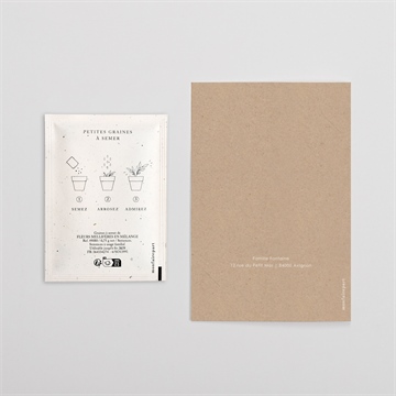 Faire-part naissance kraft garçon avec graines - Dos du faire-part