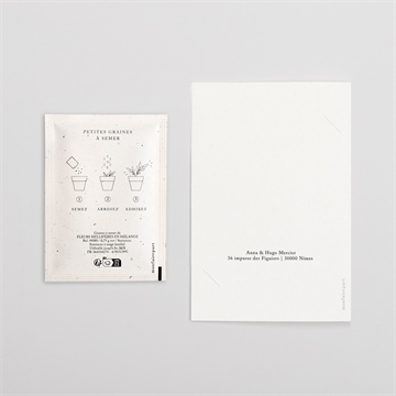 Remerciement mariage emeraude avec graines - Dos du remerciement