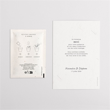 Remerciement mariage pampa avec graines - Dos du remerciement