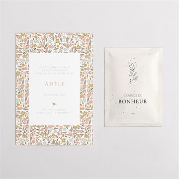 Faire-part naissance belle initiale avec graines - Intérieur du faire-part