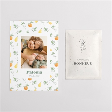 Faire-part naissance motif fruité avec graines - Intérieur du faire-part