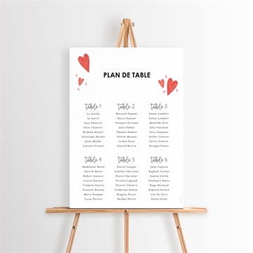 Plan de table mariage coeurs