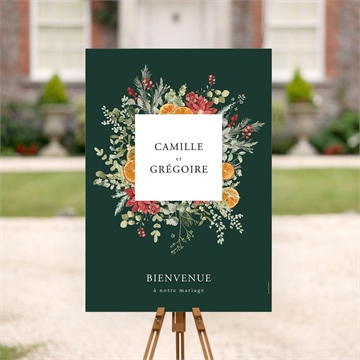 Panneau bienvenue orange de noël or