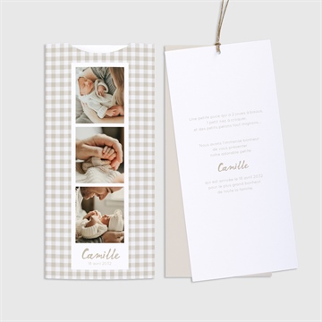 Faire-part naissance vichy pochette duo - Vue d'ensemble