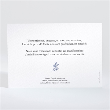 Remerciement décès fleurs bleues paysage - Dos du carton