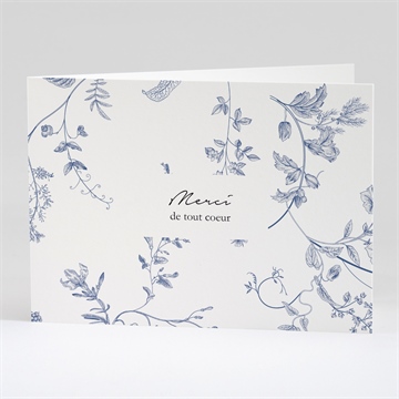 Remerciement décès fleurs bleues plié