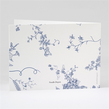 Remerciement décès fleurs bleues plié - Dos du remerciement