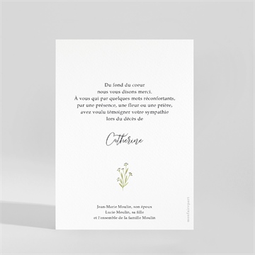 Remerciement décès délicates fleurs portrait - Dos de la carte