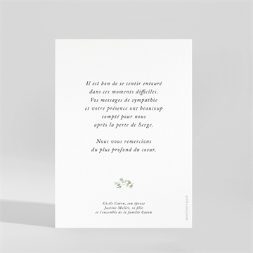 Remerciement décès moderne végétal avec photo - Dos de la carte