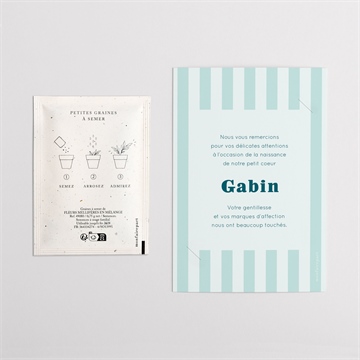 Remerciement naissance rayures marines - Dos du remerciement