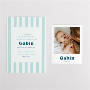 Faire-part naissance rayures marines duo - Vue d'ensemble