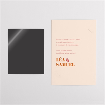 Remerciement mariage orange et fuchsia - Dos du remerciement