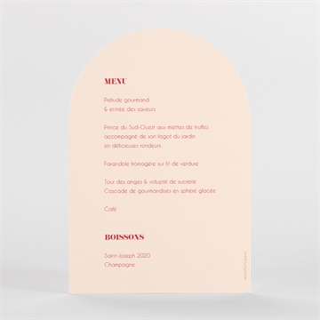 Menu mariage orange et fuchsia - Dos du faire-part