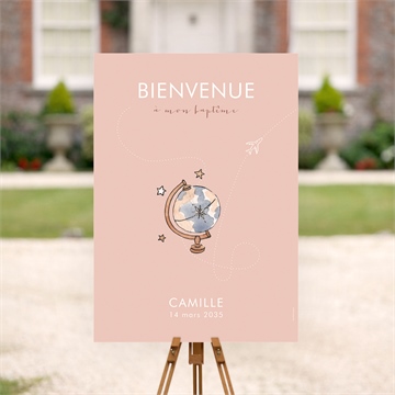 Panneau bienvenue joli passeport bapteme - Mise en situation