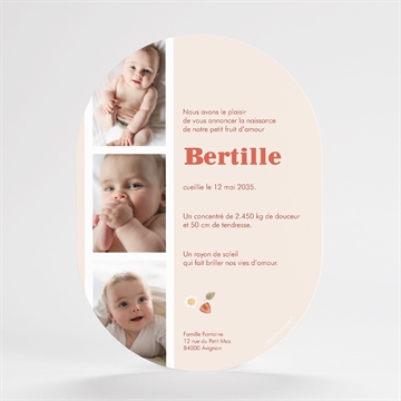 Faire-part naissance vichy et fraises - Dos du faire-part