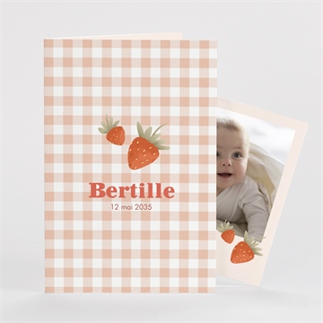 Faire-part naissance vichy et fraises plié duo