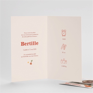 Faire-part naissance vichy et fraises plié duo - Détail du faire-part